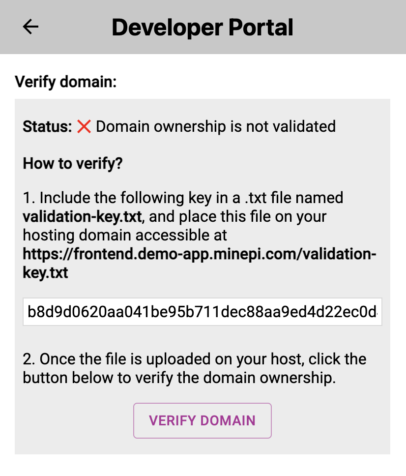 Dev Portal Verify URL